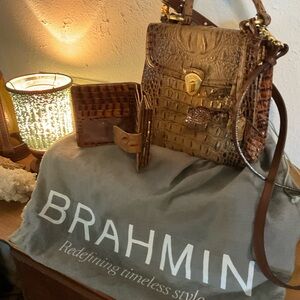 Brahmin Brown Crocodile Embossed Satchel with Matching Wallet